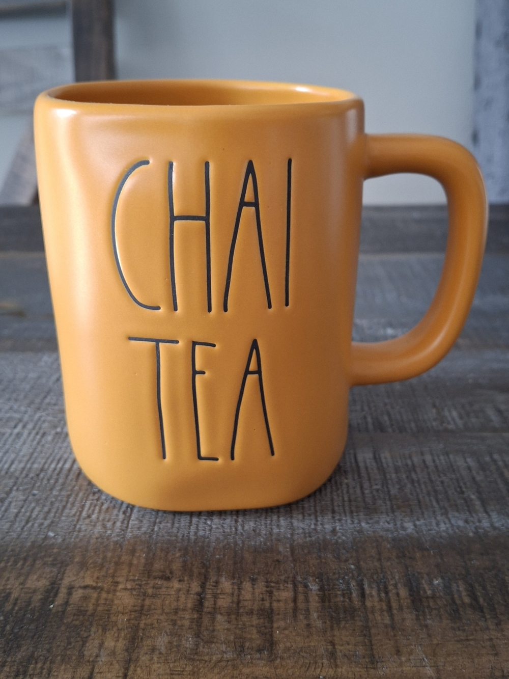 Rae Dunn "CHAI TEA" Mug Golden Orange Color